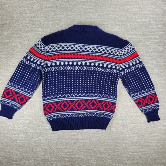 VTG Sedgwick Fair Isle Ski Sweater Blue Red White Acrylic L Winter Holiday - Picture 13 of 15